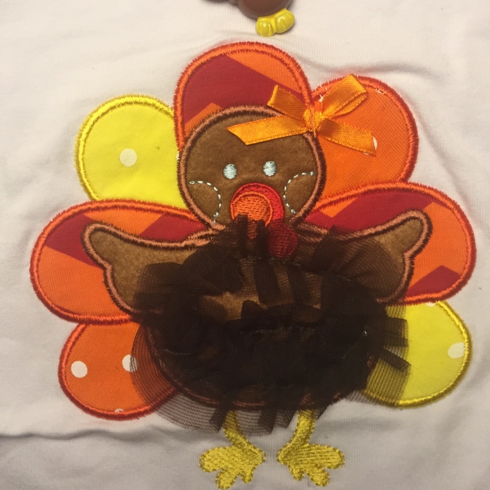 💥Last One💥🦃 Girls Boutique 2pc. Ruffle Chevron Thanksgiving Turkey Outfit - Picture 7 of 11